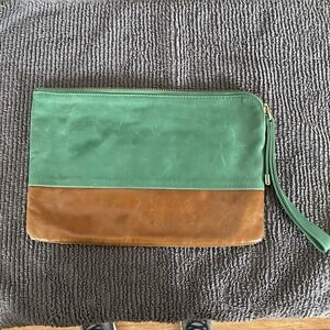 HOBO Green and Brown Leather Wristlet Clutch